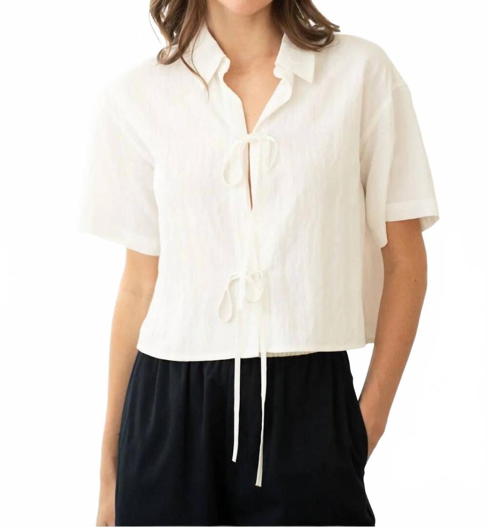 NEW ELLE GREY roxy tie front shirt in white